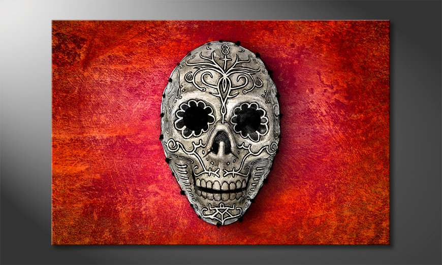 Das-Wandbild-Skull-On-Red