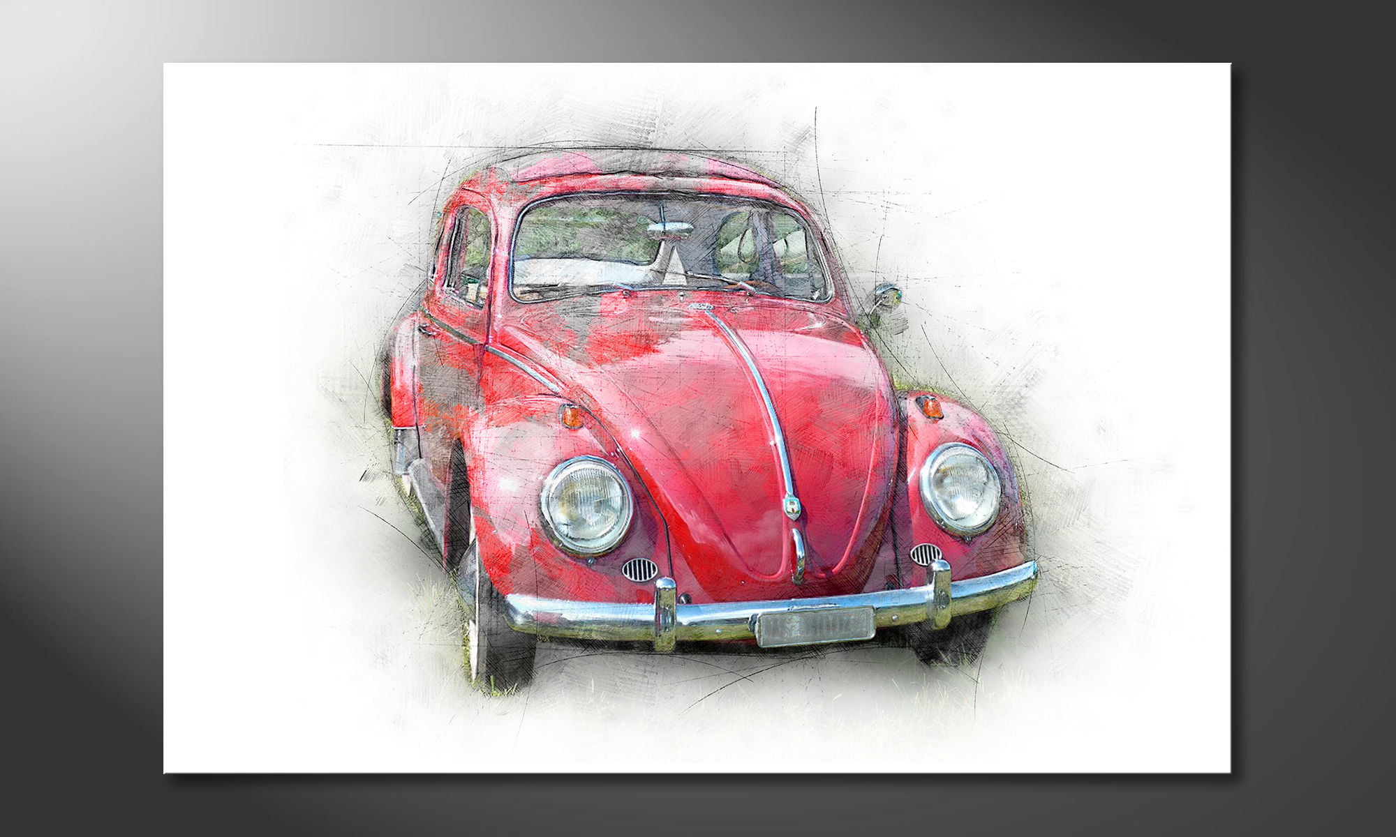 VW Käfer Bild auf Leinwand  Poster Wandbild Kunstdruck XXL 160 cm*80 cm 722 rot 
