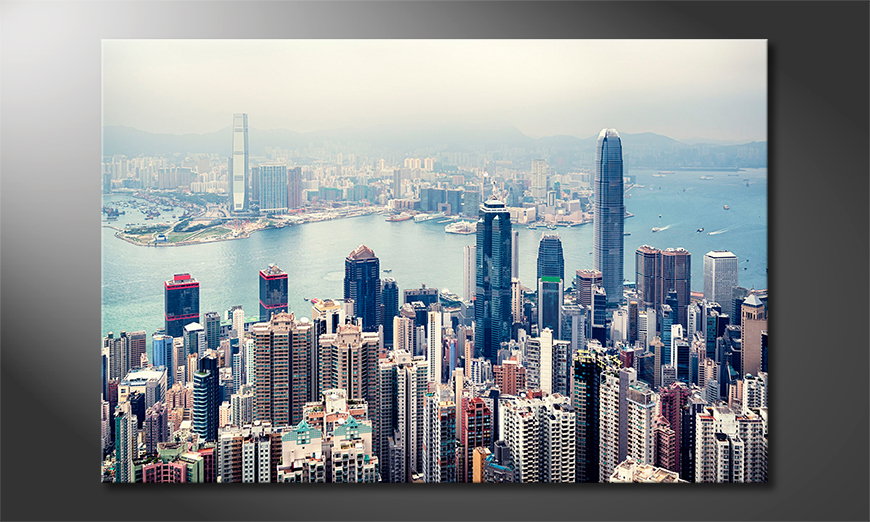 Leinwandbild 120x80cm auf Keilrahmen Hong Kong,abend,nacht,Asien,Skyline 