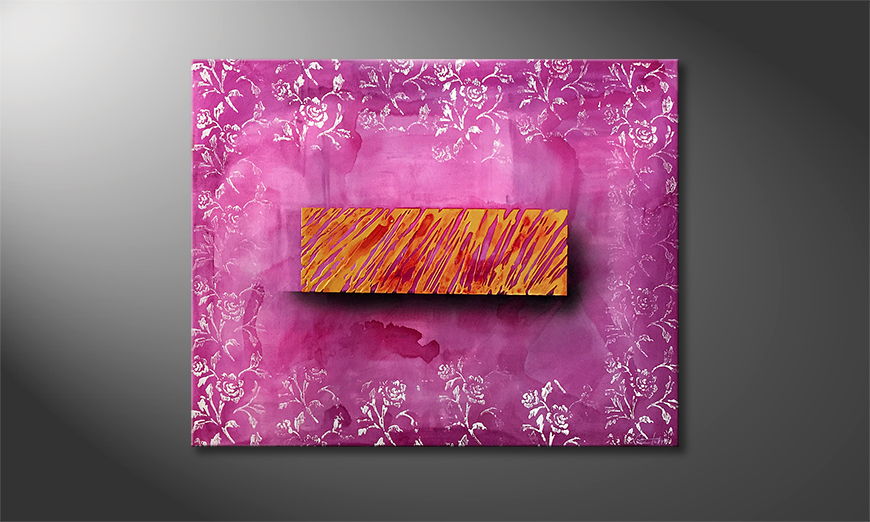 Original Handgemalt Pink Flowers 100x80cm