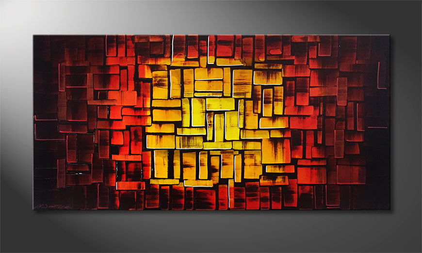 Von Hand gemalt Cubic Flames 120x60cm