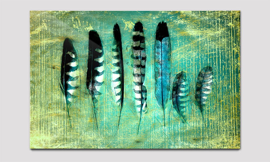 Das moderne Acrylglasbild Blue Feathers
