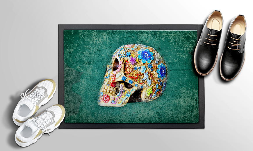 Nur hier Fußmatte Colorful Skull